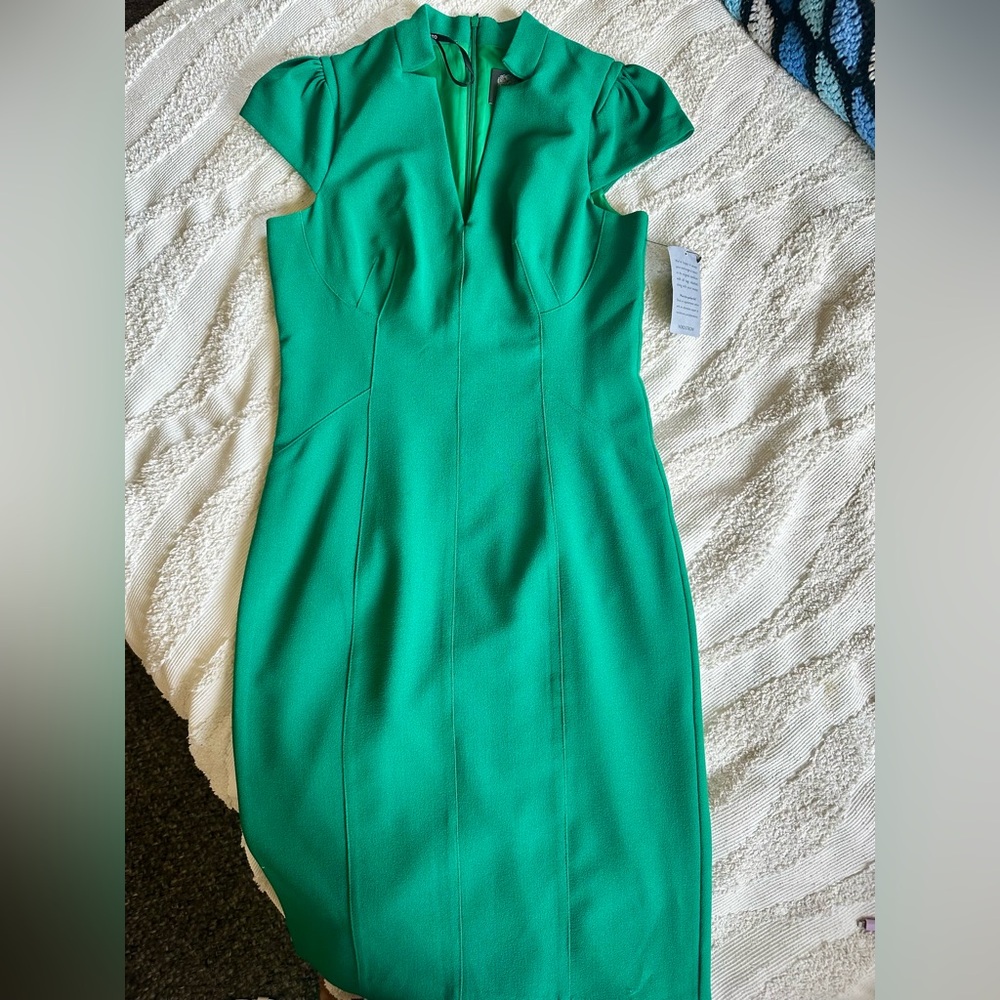 New Vince Camuto Vibrant Green Crepe Midi Pencil Dress 4 6